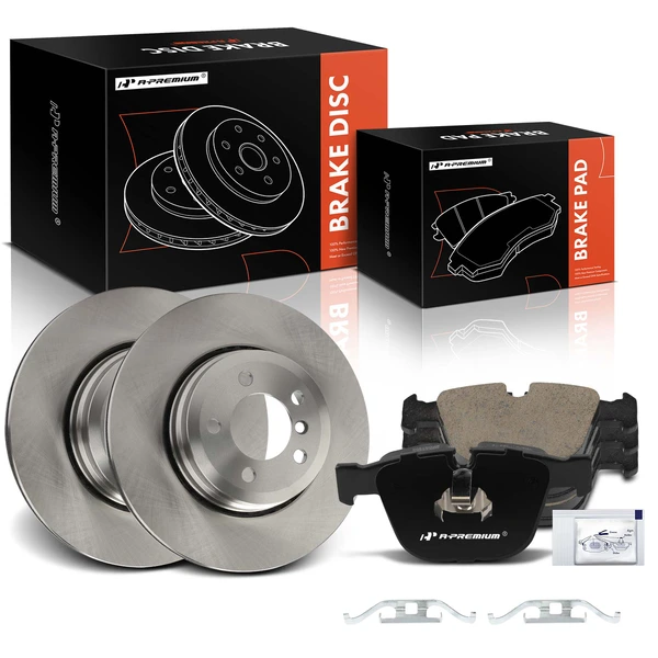 2006-2008 BMW 750Li Disc Brake Rotors and Ceramic Pads Kit, 6 Pcs, Rear Driver & Passenger, A-Premium, APBRPR1505