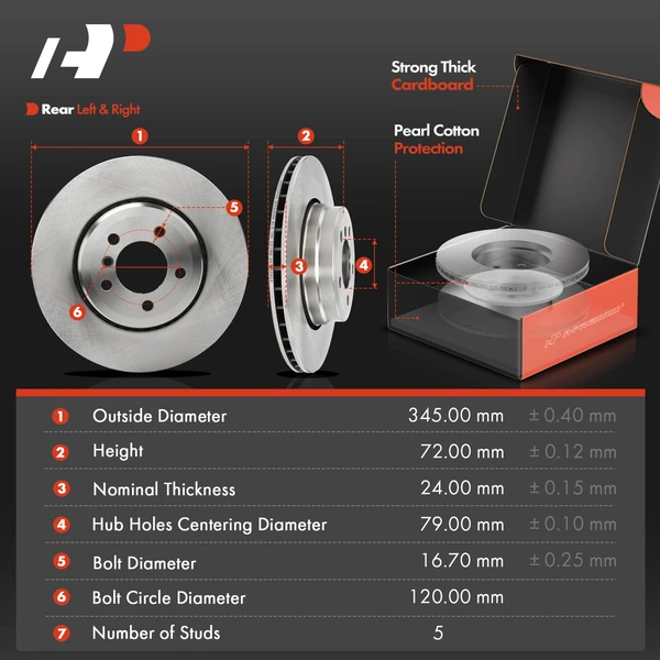 Disc Brake Rotors and Ceramic Pads Kit, 6 Pcs, Rear Driver & Passenger, A-Premium, APBRPR1505