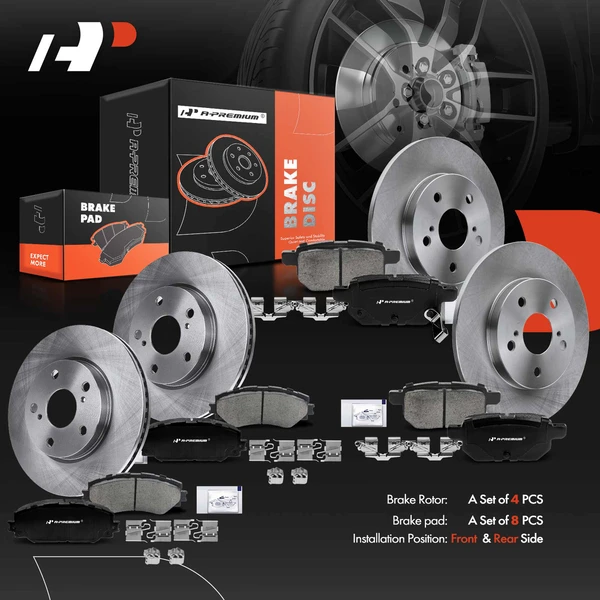 Disc Brake Rotors and Ceramic Pads Kit, 12 Pcs, Front & Rear, A-Premium, APBRPR162