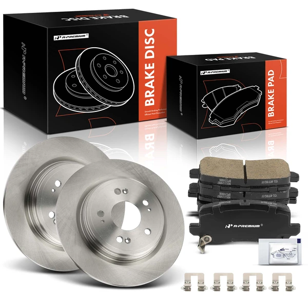 2014-2020 Acura RLX Disc Brake Rotors and Ceramic Pads Kit, 6 Pcs, Rear Driver & Passenger, A-Premium, APBRPR1498