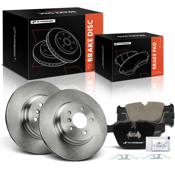 2007-2018 BMW X5 Disc Brake Rotors and Ceramic Pads Kit, 6 Pcs, Rear Driver & Passenger, A-Premium, APBRPR1528