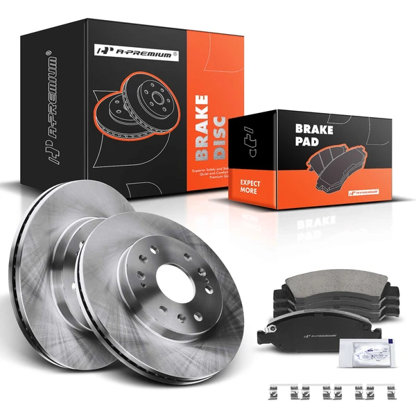 2008-2020 Cadillac Escalade Disc Brake Rotors and Ceramic Pads Kit, 6 Pcs, Front Driver & Passenger, A-Premium, APBRPR168