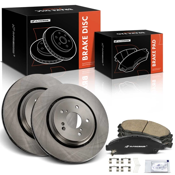2014-2016 Acura MDX Disc Brake Rotors and Ceramic Pads Kit, 6 Pcs, Front Driver & Passenger, A-Premium, APBRPR1516