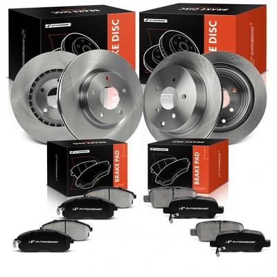 12 Pcs Front & Rear Disc Brake Rotors & Ceramic Brake Pads