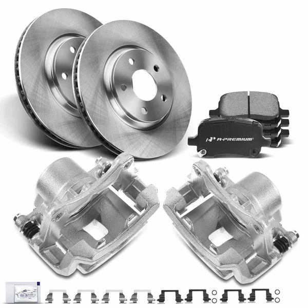 2004-2007 Saturn Ion Disc Brake Rotors and Ceramic Pads Kit with Calipers, 8 Pcs, Front Driver & Passenger, A-Premium, APBRPR666