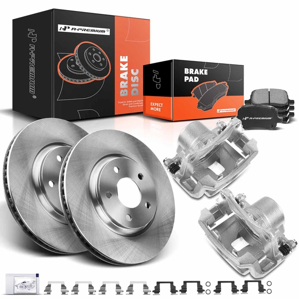 Disc Brake Rotors and Ceramic Pads Kit with Calipers, 8 Pcs, Front Driver & Passenger, A-Premium, APBRPR666
