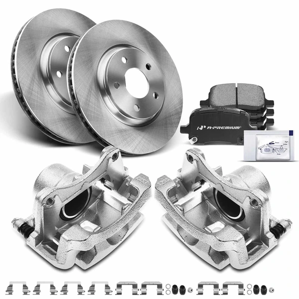 2004-2012 Chevrolet Malibu Disc Brake Rotors and Ceramic Pads Kit with Calipers, 8 Pcs, Front Driver & Passenger, A-Premium, APBRPR667
