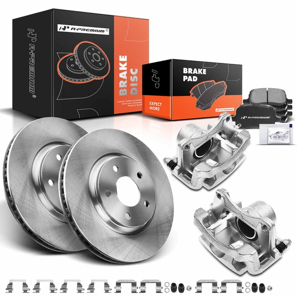 2004-2012 Chevrolet Malibu Disc Brake Rotors and Ceramic Pads Kit with Calipers, 8 Pcs, Front Driver & Passenger, A-Premium, APBRPR667