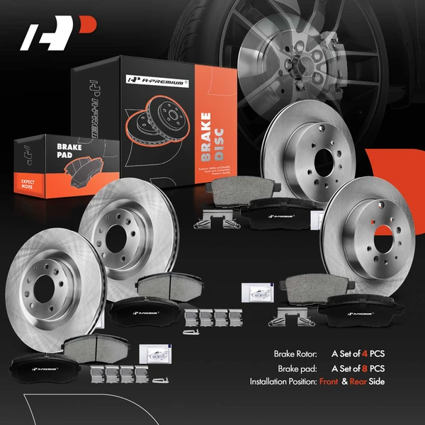 Disc Brake Rotors and Ceramic Pads Kit, 12 Pcs, Front & Rear, A-Premium, APBRPR170