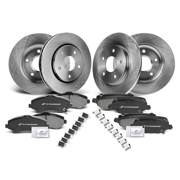 2012-2016 Dodge Grand Caravan Disc Brake Rotors and Ceramic Pads Kit, 12 Pcs, Front & Rear, A-Premium, APBRPR332