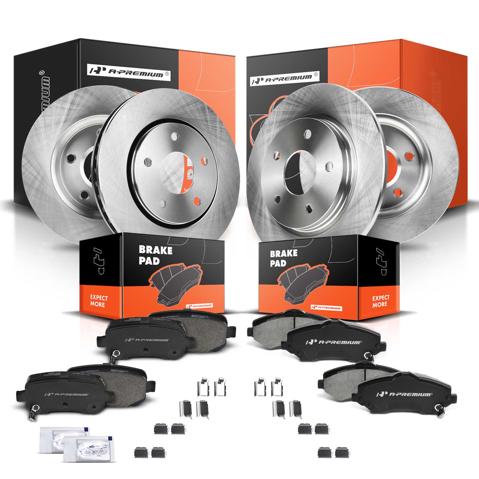 2008-2012 Dodge Grand Caravan Disc Brake Rotors and Ceramic Pads Kit, 12 Pcs, Front & Rear, A-Premium, APBRPR333