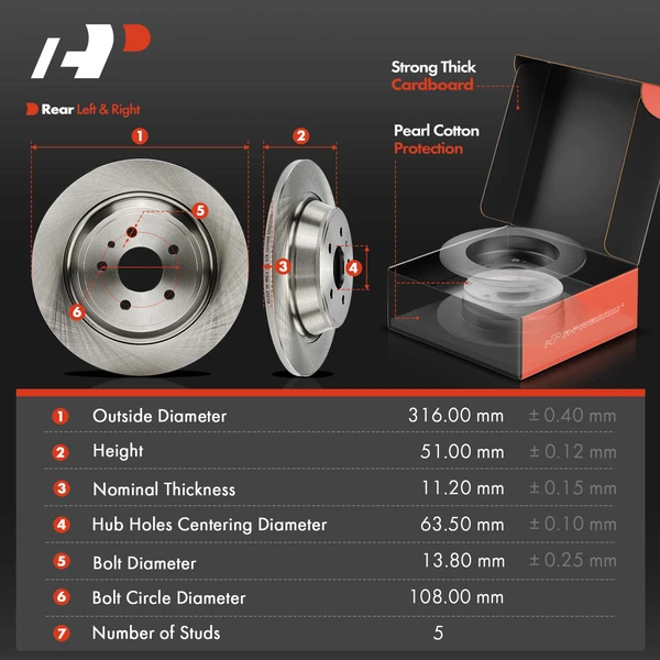 Disc Brake Rotors and Ceramic Pads Kit, 6 Pcs, Rear Driver & Passenger, A-Premium, APBRPR1541