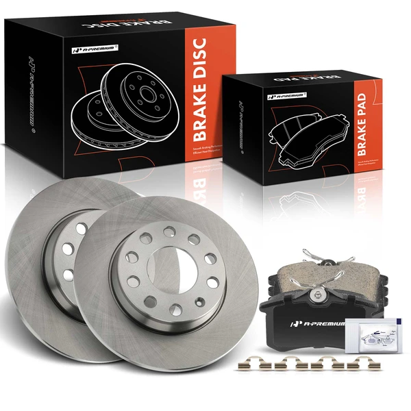2002-2005 Audi A4 Disc Brake Rotors and Ceramic Pads Kit, 6 Pcs, Rear Driver & Passenger, A-Premium, APBRPR1543