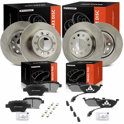 12 Pcs Front & Rear Disc Brake Rotors & Ceramic Pads