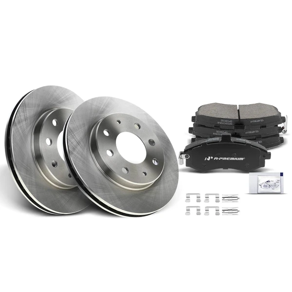 2002-2005 Hyundai Elantra Disc Brake Rotors and Ceramic Pads Kit, 6 Pcs, Front Driver & Passenger, A-Premium, APBRPR032