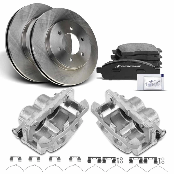 Disc Brake Rotors and Ceramic Pads Kit with Calipers, 8 Pcs, Front Driver & Passenger, A-Premium, APBRPR671