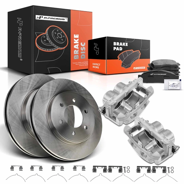 Disc Brake Rotors and Ceramic Pads Kit with Calipers, 8 Pcs, Front Driver & Passenger, A-Premium, APBRPR671