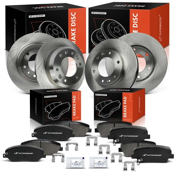 2006-2012 2014 Kia Sedona Disc Brake Rotors and Ceramic Pads Kit, 12 Pcs, Front & Rear, A-Premium, APBRPR841
