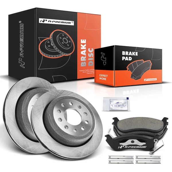 2003-2011 Lincoln Town Car Disc Brake Rotors and Ceramic Pads Kit, 6 Pcs, Rear Driver & Passenger, A-Premium, APBRPR030