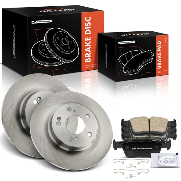 2017-2020 Honda Civic Disc Brake Rotors and Ceramic Pads Kit, 6 Pcs, Rear Driver & Passenger, A-Premium, APBRPR1536