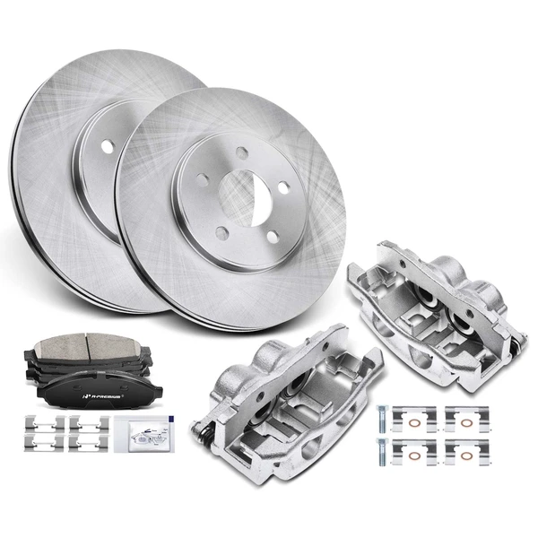 2003-2011 Mercury Grand Marquis Disc Brake Rotors and Ceramic Pads Kit with Calipers, 8 Pcs, Front Driver & Passenger, A-Premium, APBRPR607