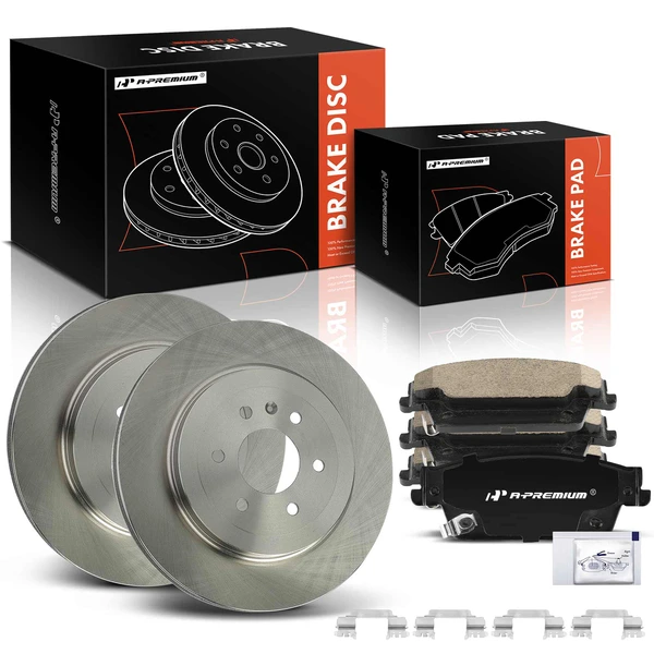 2004-2009 Cadillac SRX Disc Brake Rotors and Ceramic Pads Kit, 6 Pcs, Rear Driver & Passenger, A-Premium, APBRPR1714