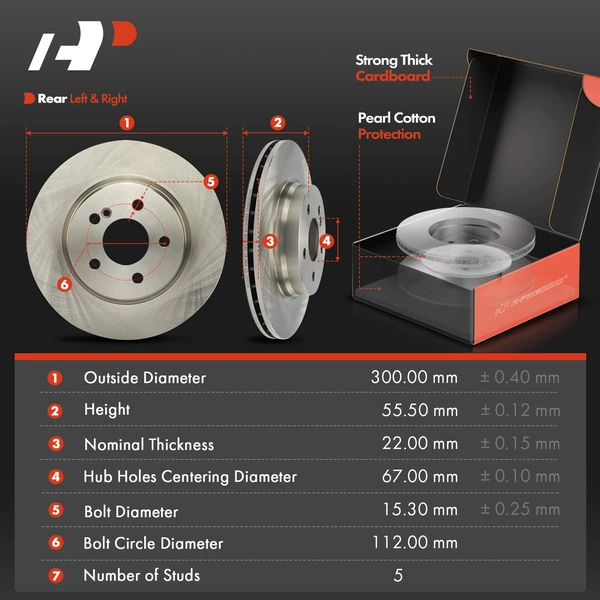 Disc Brake Rotors and Ceramic Pads Kit, 6 Pcs, Rear Driver & Passenger, A-Premium, APBRPR1556