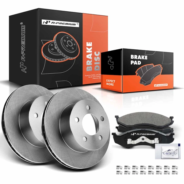 1990-1995 1997-1999 Jeep Wrangler Disc Brake Rotors and Ceramic Pads Kit, 6 Pcs, Front Driver & Passenger, A-Premium, APBRPR402