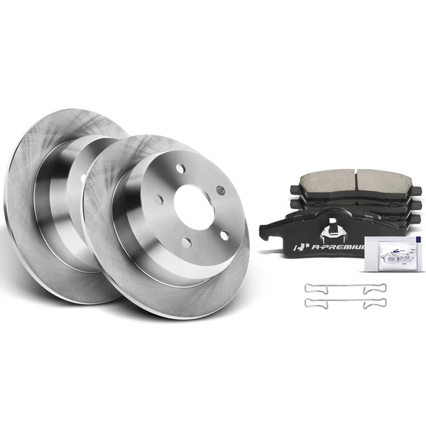 1999-2004 Jeep Grand Cherokee Disc Brake Rotors and Ceramic Pads Kit, 6 Pcs, Rear Driver & Passenger, A-Premium, APBRPR035