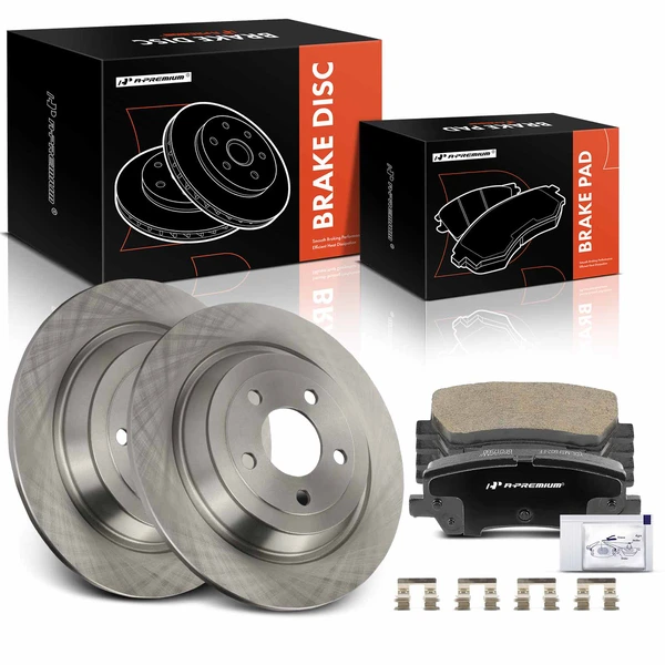 Disc Brake Rotors and Ceramic Pads Kit, 6 Pcs, Rear Driver & Passenger, A-Premium, APBRPR1550