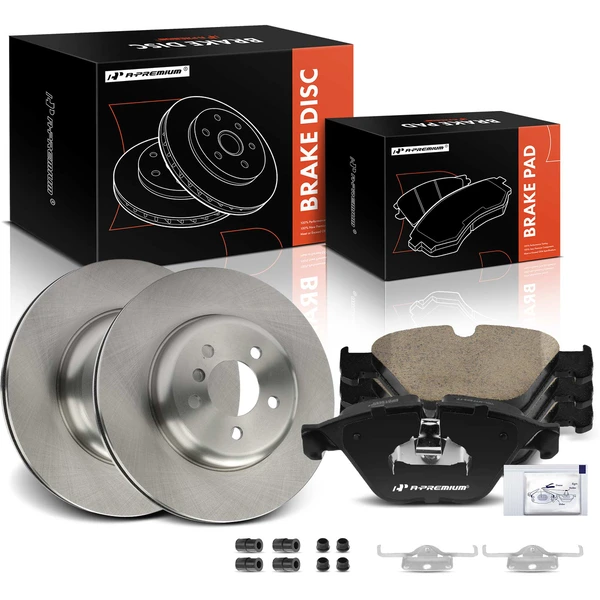 2014-2018 BMW 640i xDrive Disc Brake Rotors and Ceramic Pads Kit, 6 Pcs, Front Driver & Passenger, A-Premium, APBRPR1571