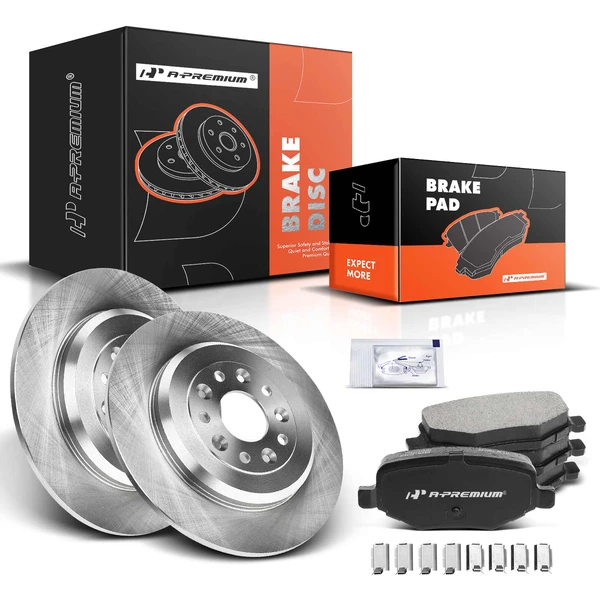 2010-2019 Lincoln MKT Disc Brake Rotors and Ceramic Pads Kit, 6 Pcs, Rear Driver & Passenger, A-Premium, APBRPR337