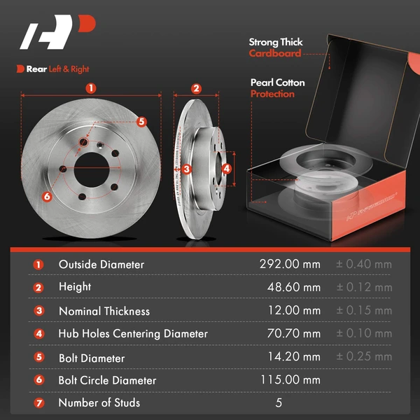 Disc Brake Rotors and Ceramic Pads Kit, 6 Pcs, Rear Driver & Passenger, A-Premium, APBRPR1797