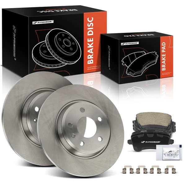 2009-2016 Audi A4 Disc Brake Rotors and Ceramic Pads Kit, 6 Pcs, Rear Driver & Passenger, A-Premium, APBRPR1574