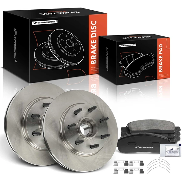 2006-2008 Lincoln Mark LT Disc Brake Rotors and Ceramic Pads Kit, 6 Pcs, Front Driver & Passenger, A-Premium, APBRPR1577