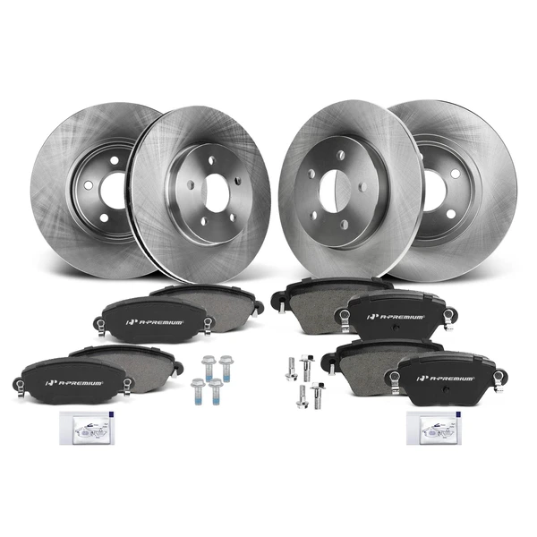 2002-2004 Jaguar X-Type Disc Brake Rotors and Ceramic Pads Kit, 12 Pcs, Front & Rear, A-Premium, APBRPR176