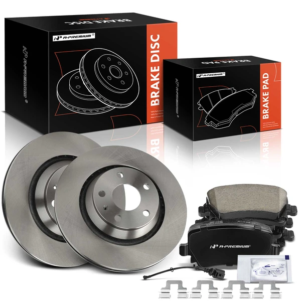 2008-2009 Audi TT Quattro Disc Brake Rotors and Ceramic Pads Kit, 6 Pcs, Rear Driver & Passenger, A-Premium, APBRPR1569