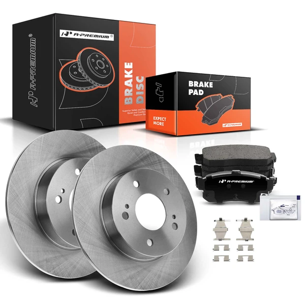 1994-2000 Nissan Maxima Disc Brake Rotors and Ceramic Pads Kit, 6 Pcs, Rear Driver & Passenger, A-Premium, APBRPR404