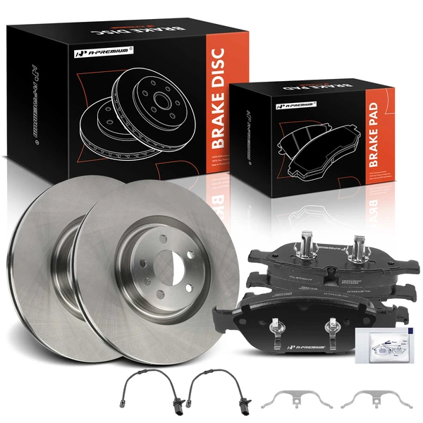 2012-2018 Audi A7 Quattro Disc Brake Rotors and Ceramic Pads Kit, 6 Pcs, Front Driver & Passenger, A-Premium, APBRPR1582