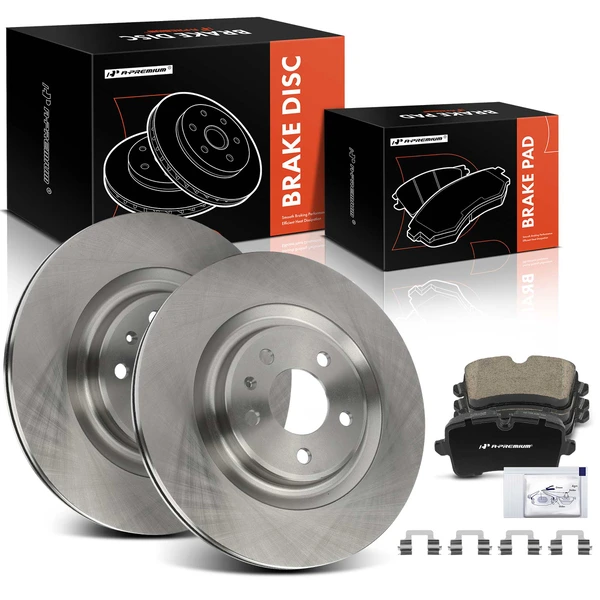 2014-2018 Audi A6 Disc Brake Rotors and Ceramic Pads Kit, 6 Pcs, Rear Driver & Passenger, A-Premium, APBRPR1589