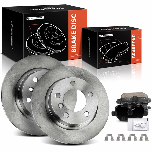 2013-2016 Mini Cooper Paceman Disc Brake Rotors and Ceramic Pads Kit, 6 Pcs, Rear Driver & Passenger, A-Premium, APBRPR1590