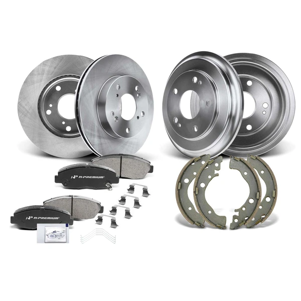 Front Disc Brake Rotors & Pads + Rear Drums & Shoes Kit, 12 Pcs, Front & Rear, A-Premium, APBRPR038