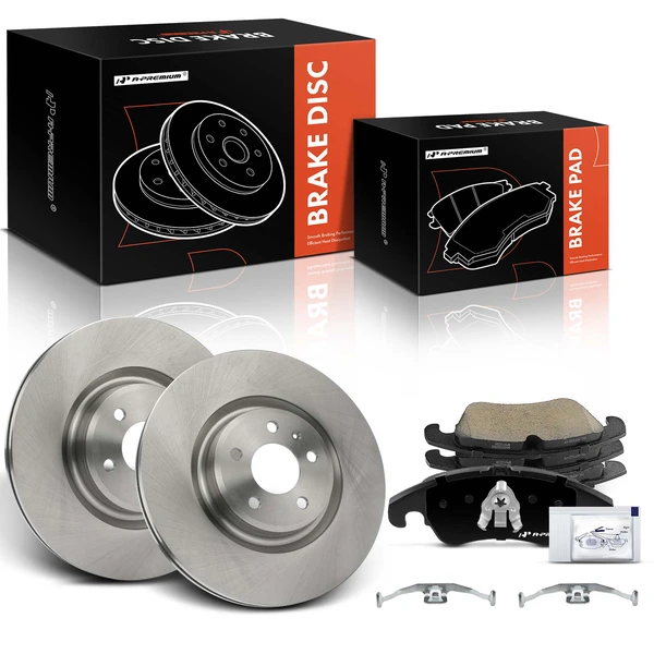 2013-2015 Audi A7 Quattro Disc Brake Rotors and Ceramic Pads Kit, 6 Pcs, Front Driver & Passenger, A-Premium, APBRPR1594