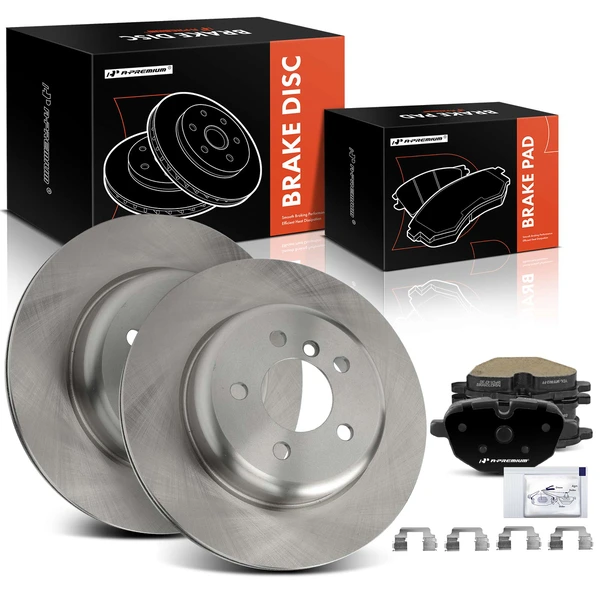 2014-2016 BMW 535d Disc Brake Rotors and Ceramic Pads Kit, 6 Pcs, Rear Driver & Passenger, A-Premium, APBRPR1580