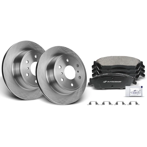 Disc Brake Rotors and Ceramic Pads Kit, 6 Pcs, Rear Driver & Passenger, A-Premium, APBRPR180