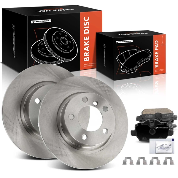 2013-2016 Mini Cooper Paceman Disc Brake Rotors and Ceramic Pads Kit, 6 Pcs, Rear Driver & Passenger, A-Premium, APBRPR1602
