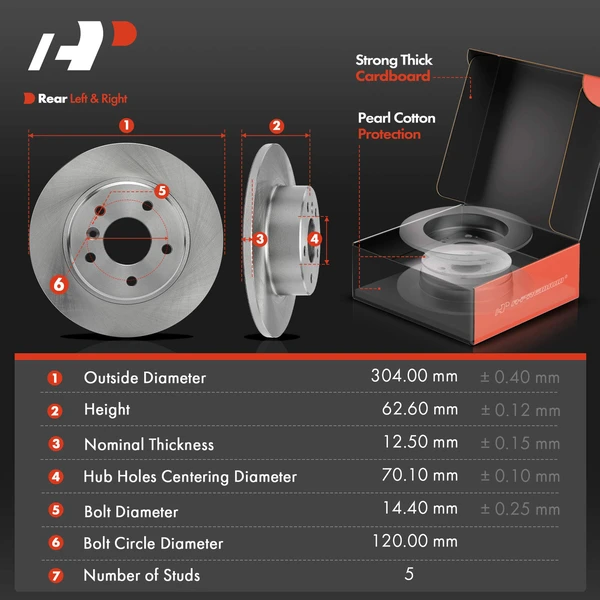 Disc Brake Rotors and Ceramic Pads Kit, 6 Pcs, Rear Driver & Passenger, A-Premium, APBRPR1800