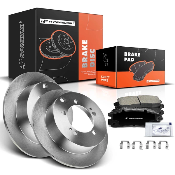 Disc Brake Rotors and Ceramic Pads Kit, 6 Pcs, Rear Driver & Passenger, A-Premium, APBRPR040