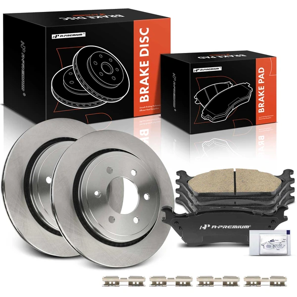 2015-2017 Ford F-150 Disc Brake Rotors and Ceramic Pads Kit, 6 Pcs, Rear Driver & Passenger, A-Premium, APBRPR1605