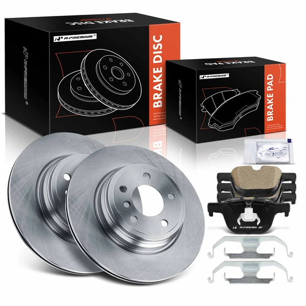 2012-2015 BMW 335i Disc Brake Rotors and Ceramic Pads Kit, 6 Pcs, Rear Driver & Passenger, A-Premium, APBRPR1598